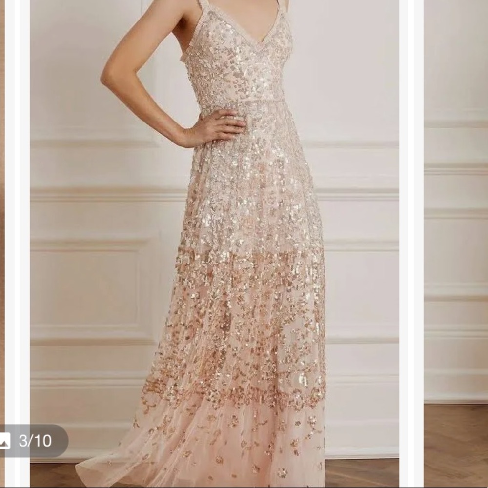 Needle and Thread Patchwork Sequin Cami Gold Gown Dress